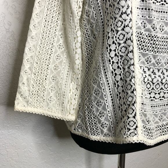 Joie cream off white lace eyelet crochet open knit top size Medium - Picture 5 of 14